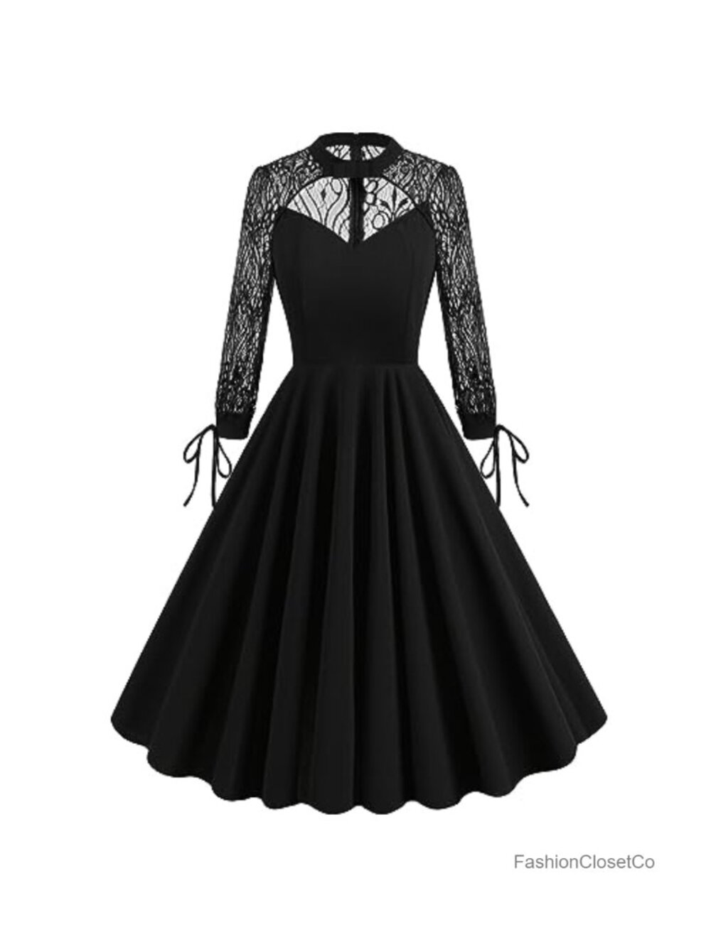 IWEMEK Mesh Floral Embroidery Cocktail Swing Dress Gothic A-Line